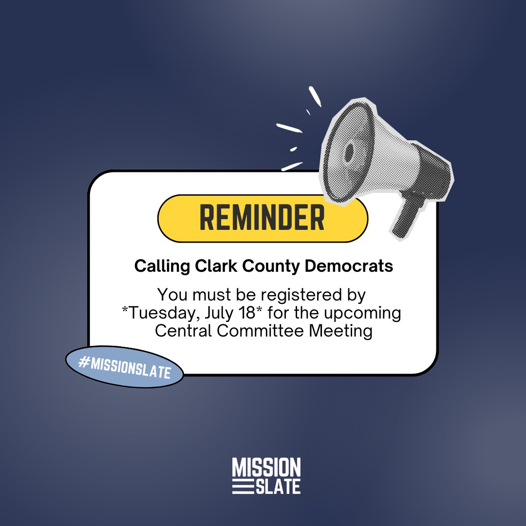 angelyntabalba's tweet photo. You can’t miss this. #ClarkCountyDems are about to elect a new, strong team of activists to our executive board, but we can’t do it without you. The deadline to register is Tuesday, July 18! 

(P.S. I’m running for 3rd Vice Chair)

Secure your spot! https://t.co/CQeUDr9ovO https://t.co/R2T6RiMPEg