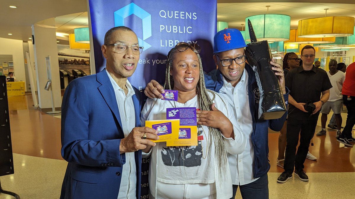 QnsBPRichards's tweet photo. Everyone's getting in on celebrating 50 years of hip hop — even @QPLNYC with its brand new, special edition #HipHop50 library card.

Great to be a part of the release party today with true hip hop legends like @VideoMusicBox and the next generation of Queens music stars. https://t.co/F4J4Nkhp3p