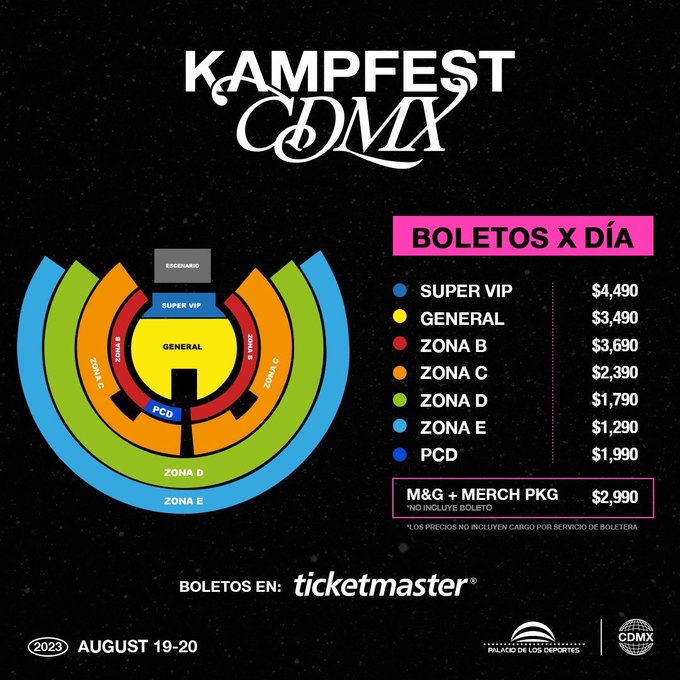 Kmagazinemx's tweet photo. Estos son los precios 🎟️  y el cartel actualizado de los grupos que estarán en #KAMPFESTCDMX 

Se publicaron las fechas 📅 en que se presentará cada artista, #KARD y #VIVIZ ya no se encuentran en el cartel.

https://t.co/ZIMqwx2MGf https://t.co/u9SerwAFkW