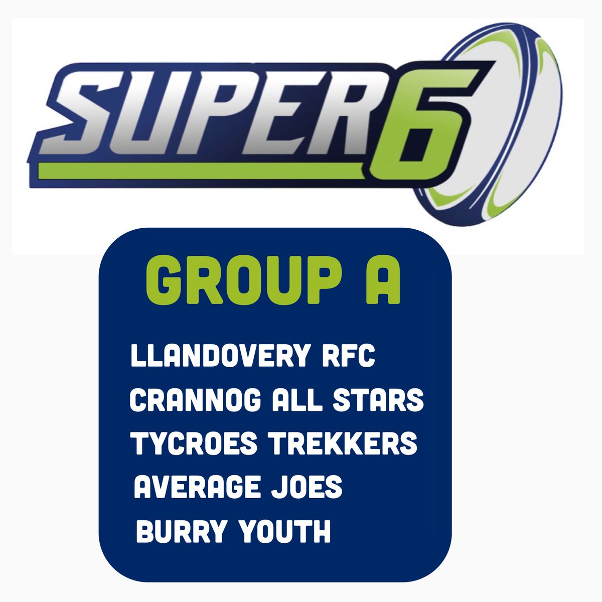 Evofitsuper6's tweet photo. Here’s the men’s Super6 tournament draw 🏉

A strong line up competing for the 2023 Super6 title 🏆 https://t.co/DrKZ3jwFXR