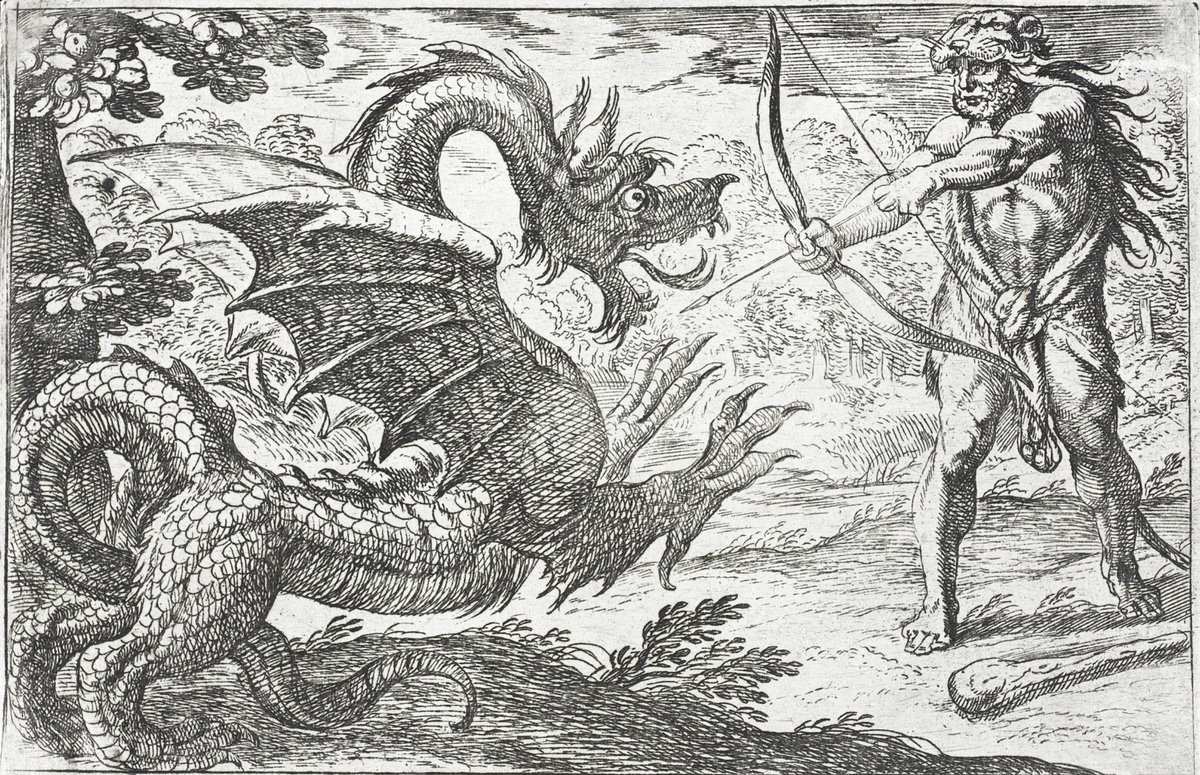 Merucivilzation's tweet photo. @Graham__Hancock Face of the universal hero from the #Greek #Roman myth about #Heracles #Hercules vs. the dragon #Ladon,  but also #Pangu #Dharmapala #Susanoo etc., his body and the 180 km (112 mi) long scene by artists del Moro (16th c. Italy); had they seen this composition before? #geoart https://t.co/30O6DYnZsb