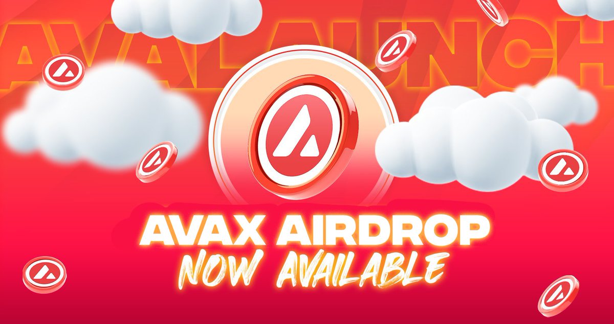 📢 The $AVAX airdrop is now live. Check eligibility and claim your tokens on:

🪂 avalaunches.app/airdrops

🔺 $300,000 in rewards available.

#AVAX Avalanche $XAVA #BAYC #MAYC $LINK #PSYOP $BEN $LTC $SHIB #AIT #NFTs #Azuki Chainlink $LTC #Coinbase #100X $XRP #Ripple #crypto $BOB