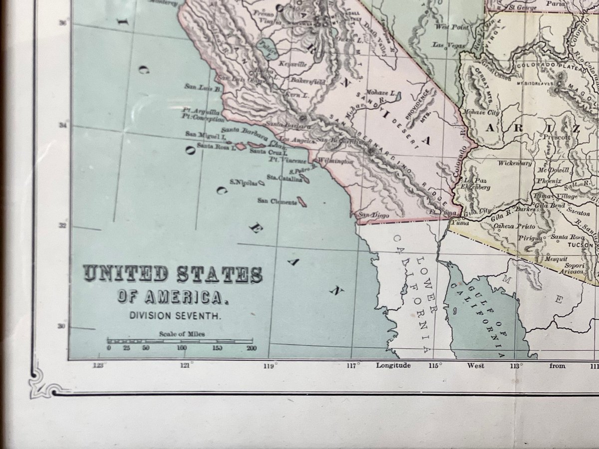 Framed Map, Vintage Framed Map of the South West of the United States of America, Vintage Map, Retro Art, Wall Decor, Ca Az Nv Ut Co Nm #VintageDecor #VintageMap