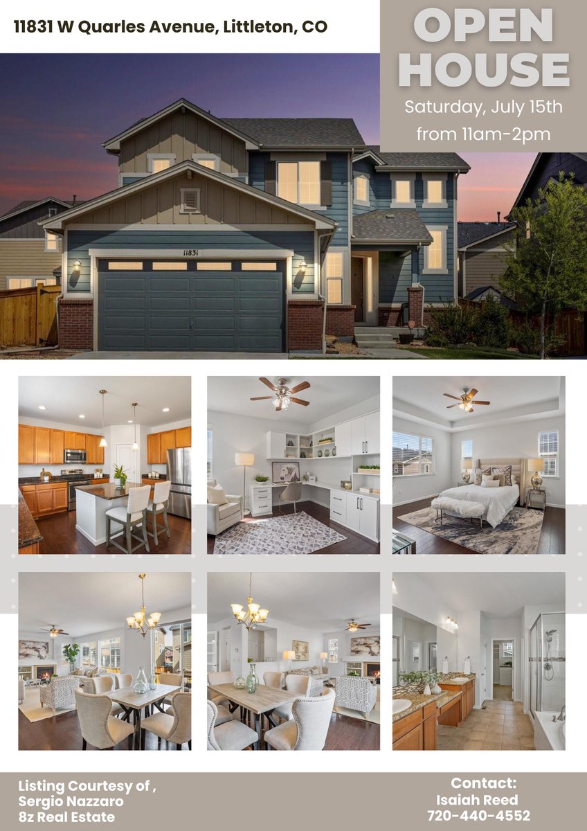 Hosting an open house on this spacious home in Littleton, CO. 
🗓️07/15/2023🗓️
🕰️11:00am - 2:00pm🕰️
📍11831 W Quarles Ave.📍

Details of this lovely home:
 🛌4beds
🚽3baths
📐3,614 SqFt
