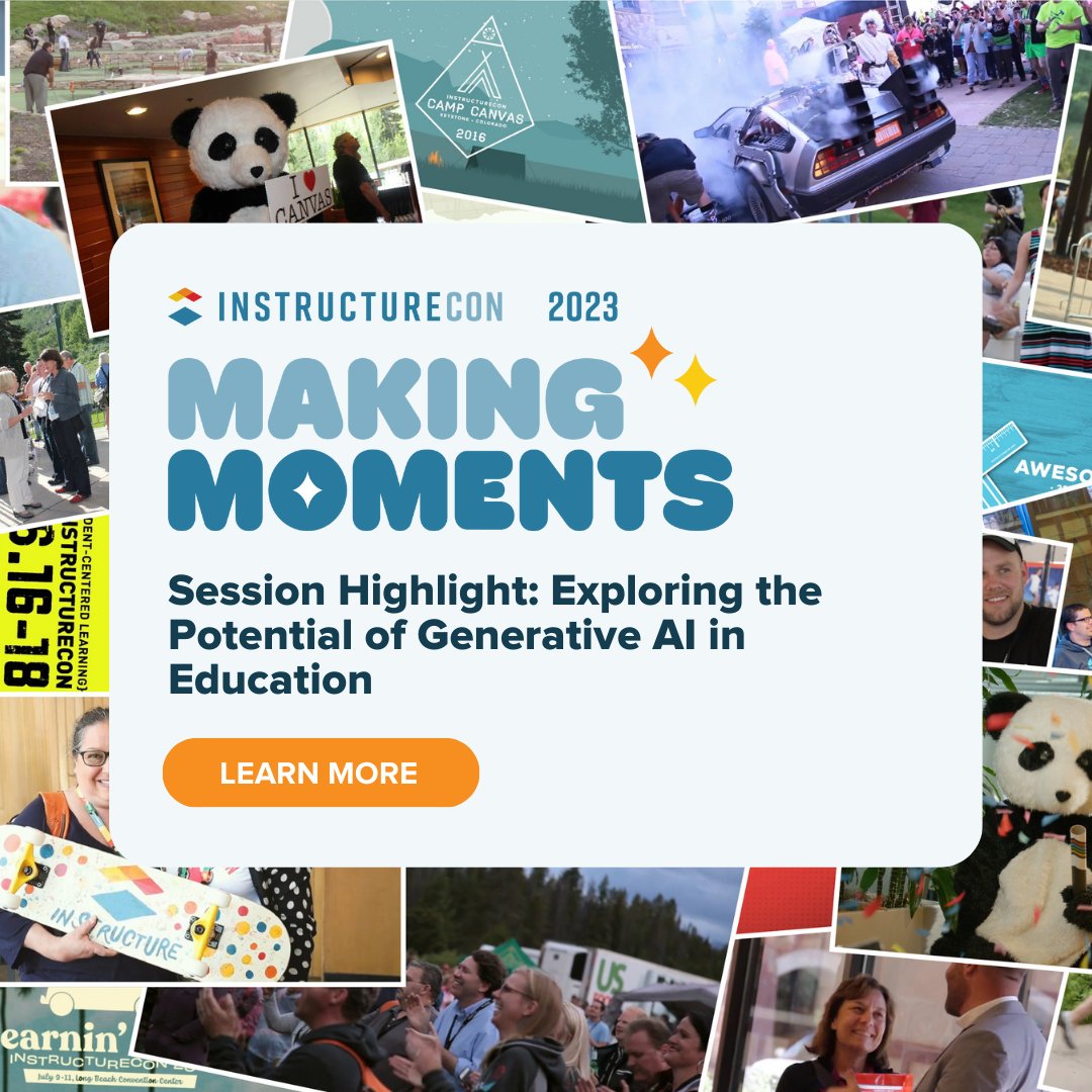 Instructure's tweet photo. #INSTCon23 Highlight: With the rise of #OpenAI &amp; #ChatGPT, the use of generative #AI has created both challenges &amp; opportunities for institutions at every level, &amp; has the potential to transform the way we teach &amp; learn. Full agenda here: https://t.co/AT6rRMVK0W https://t.co/66FtMaqOEq