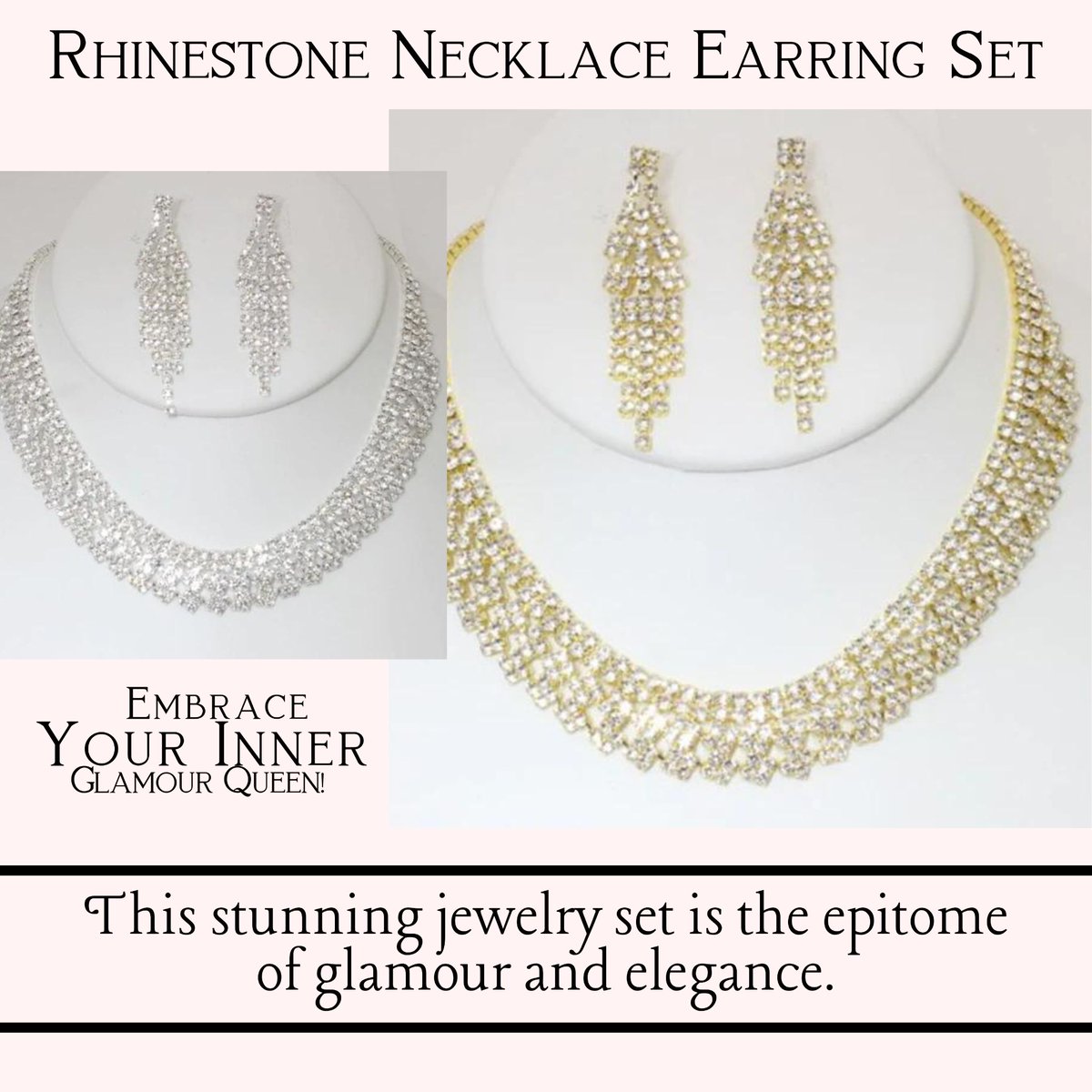 This stunning jewelry set is the epitome of glamour and elegance. Whether it's a special occasion or a night out, this set will make you shine bright and leave a lasting impression. 👑✨ Order now! thecurvystyle.com/products/fbj2-… . #RhinestoneJewelry #NecklaceEarringSet