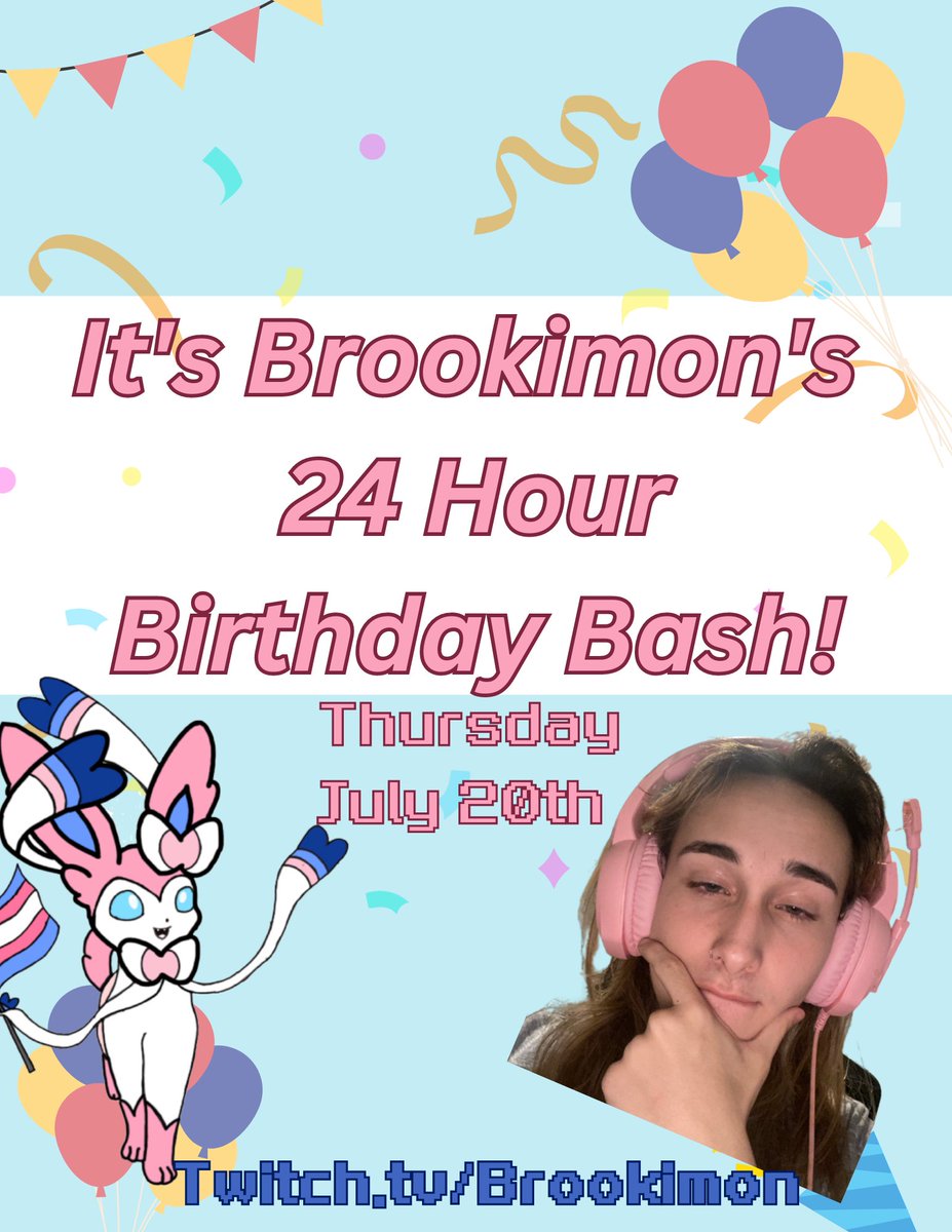 BrookimonTTV's tweet photo. You're all invited to suffer with me for my 24 hour birthday stream July 20th! not a single fuckin clue when im starting but ill start... at some point! https://t.co/ikOyX4iqoF https://t.co/AI3Q2GzJEw