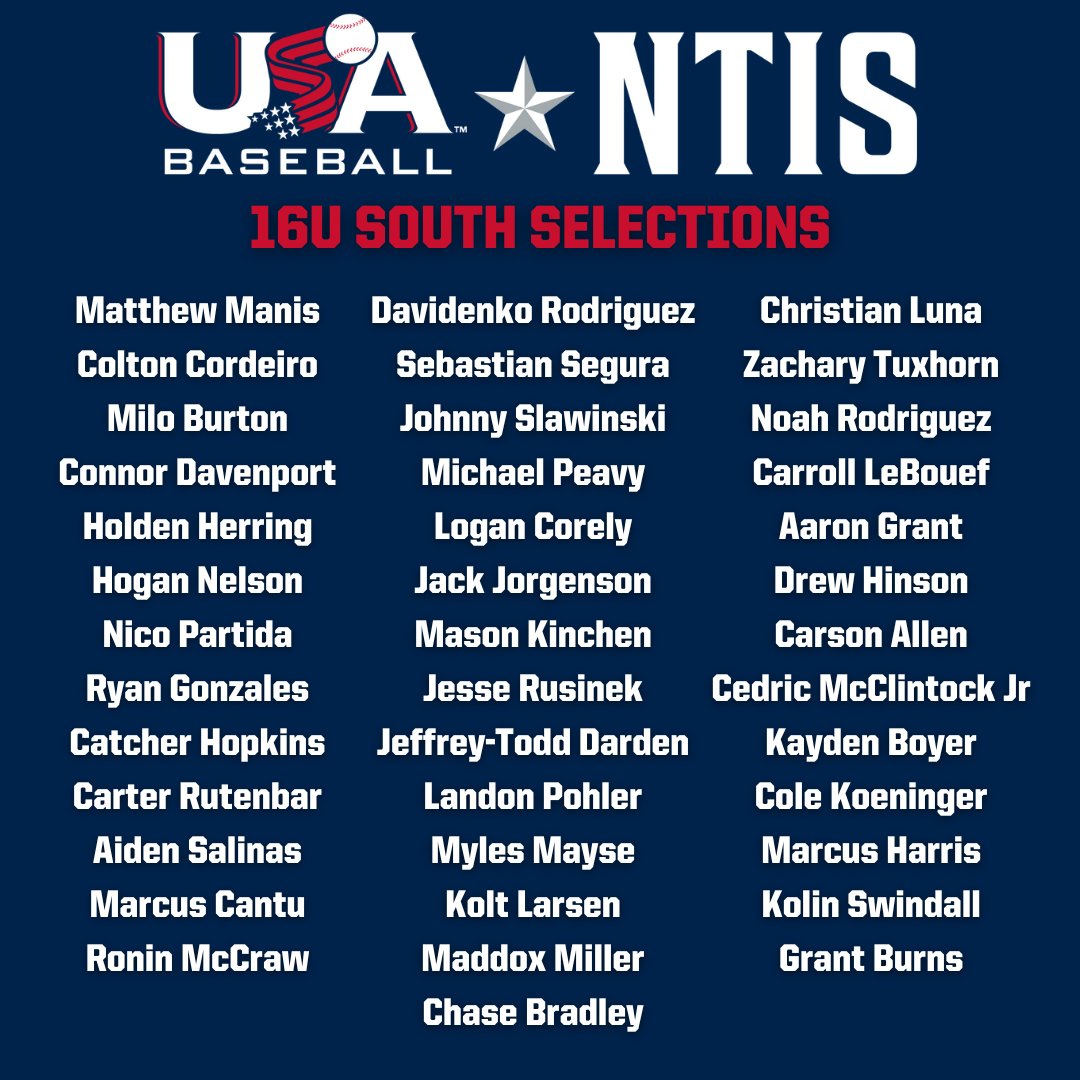 South Region NTIS USA Baseball on Twitter "Congratulations to these