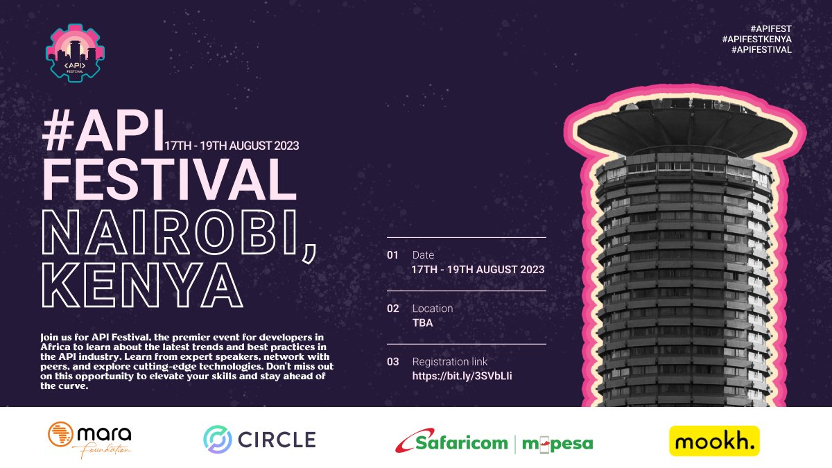 Excited to Announce our sponsors for #APIFestivalKE

Circle <a href="/circle/">Circle</a> -  A global financial technology company that helps money move at internet speed, and they do this by providing USDC payments, treasury management, and developer tools.

M-PESA <a href="/SafaricomPLC/">Safaricom PLC</a> - A mobile money