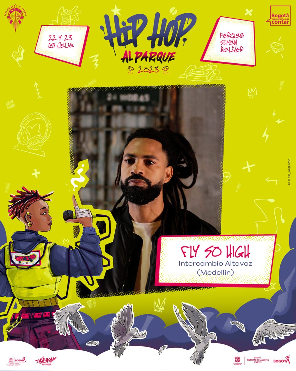 vientosderock's tweet photo. Manos arriba para recibir a #FlySoHigh que llega a la tarima del Festival @hiphopalparque.
Nos vemos el 22 y 23 de julio en el Parque Simón Bolívar para celebrar #HipHopAlParque2023 con lo mejor de los sonidos colombianos e internacionales.
#VientosdeRock @idartes @Altavozfest https://t.co/hdmJDahPel