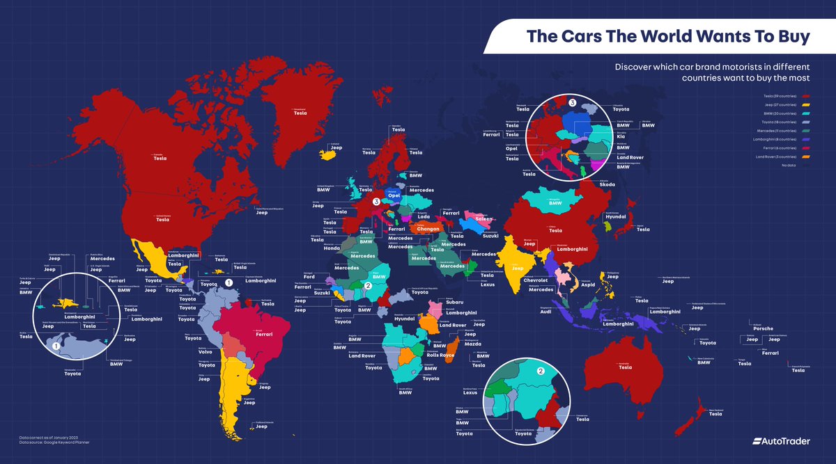 SawyerMerritt's tweet photo. NEWS: @Tesla came out as the car brand people are looking to buy the most across the world. It was the most Googled car for sale in 39 countries - Autotrader

It came first in the USA (in 25 of 50 states), as well as Canada, France, Spain, Germany, Australia, UAE &amp; Scandinavia. https://t.co/u6t39LBdQ4