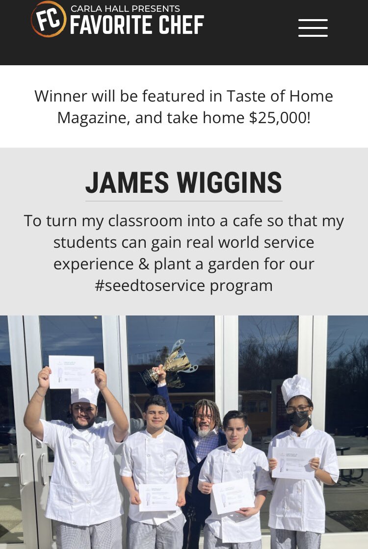 RooseveltCAA's tweet photo. Today is your last chance to vote for @RooseveltHSDC’s Culinary Arts @NAFCareerAcads teacher Chef Wiggins to win the Favorite Chef prize! Vote here today!: https://t.co/bkCLn8C8E4… @petworthdcnews https://t.co/OpsPulKhDy