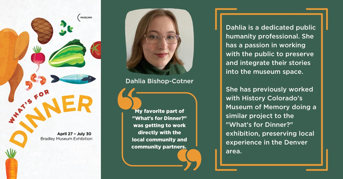 The "What's For Dinner?" exhibition at Bradley Museum is presented in partnership with the Master of Museums Studies (MMSt) at <a href="/UofTInfoFaculty/">University of Toronto Faculty of Information</a> <a href="/UofT/">University of Toronto</a>. Get to know Dahlia Bishop-Cotner, one of the students who curated &amp; created this wonderful exhibit!

bit.ly/3NhvVL3