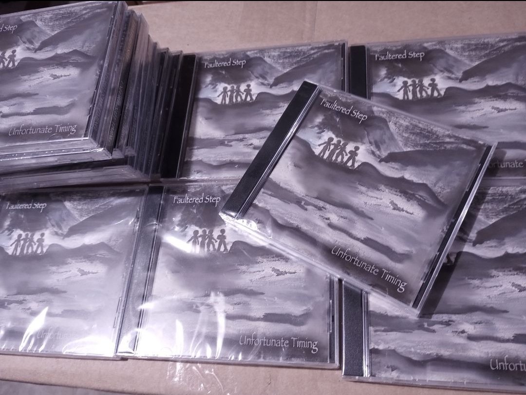 FaulteredStep's tweet photo. Also available, the last remaining copies of our debut album, Unfortunate Timing. 

We have zero plans to make more copies for many reasons, so if you want one, nows the time!#localmusic #cds #diymusic #altmetal #punk #STICKERS #merch https://t.co/nc9O8SeOpx