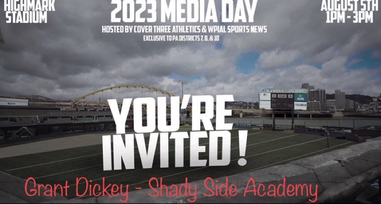GrantDickey2024's tweet photo. Thank you @Cover3_ATH and @wpialsportsnews for the invite to 2023 Media Day at Highmark Stadium on August 5th. Honored to be invited. @SSAFBboosters https://t.co/05pnLJBN9j