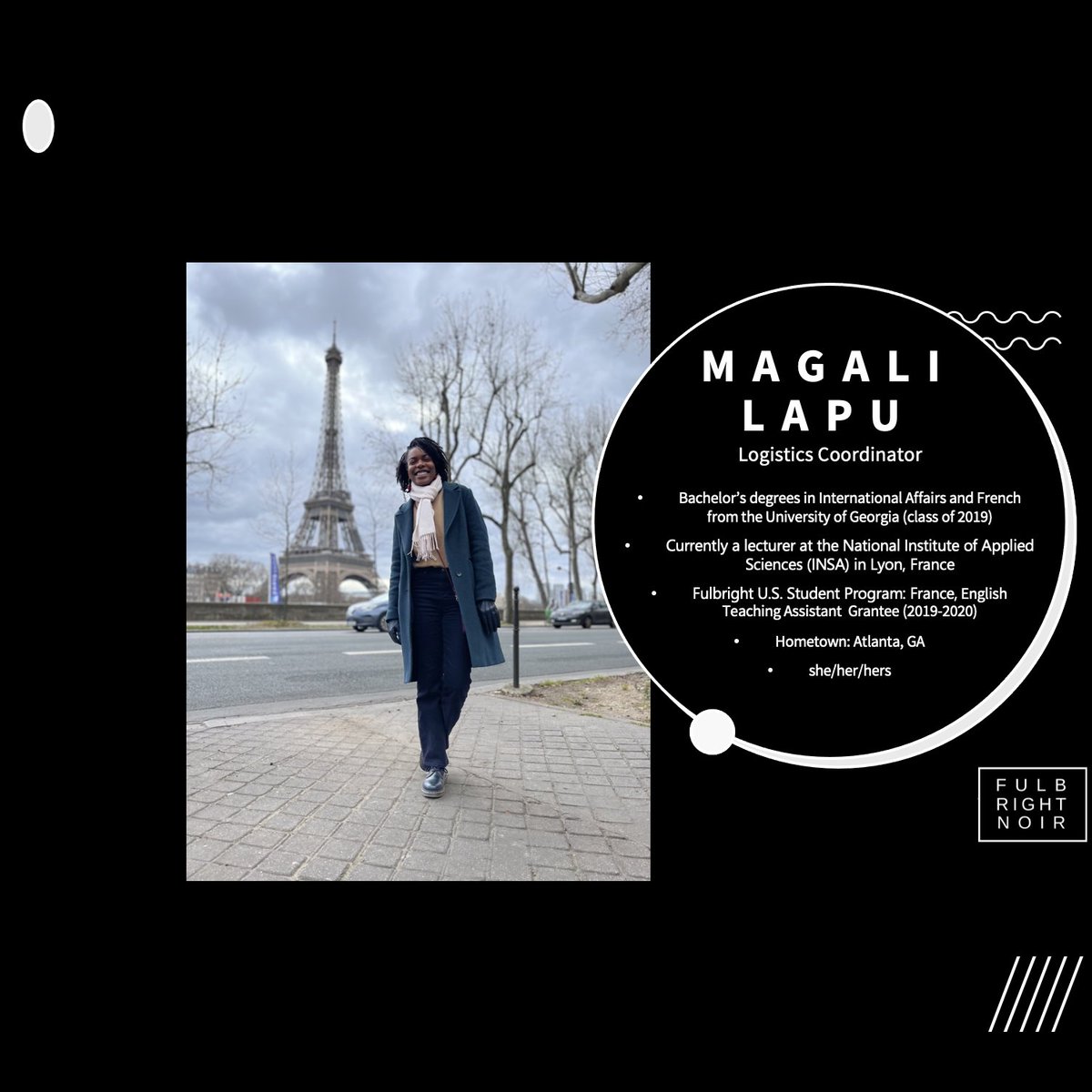 Meet Magali Lapu, our 2023-25 Board Logistics Coordinator! An alumna of <a href="/universityofga/">UGA</a>, Magali completed her grant with @fulbrightfrance in 2020 as an English Teaching Assistant. She is a lecturer at the National Institute of Applied Sciences in Lyon. Magali hails from Atlanta.