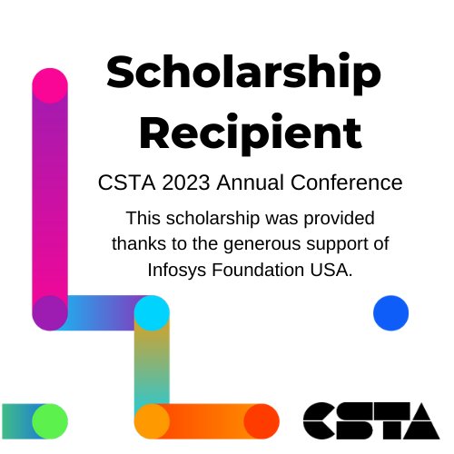 Thank you to the @InfyFoundation for the opportunity to attend & be a part of #CSTA2023! It's incredible sharing about the work my youth do every day. I attended some amazing sessions this year about astronomy & Python, Esports, & coding music. #wgbuzz @Queen__HoneyBee @moseforg