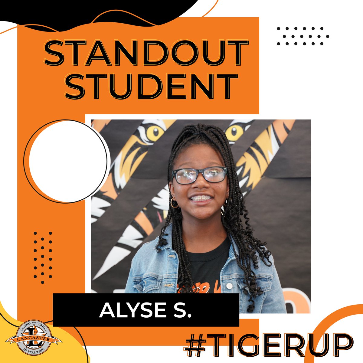 LancasterISD's tweet photo. Today's #StandoutStudent: Alyse S. from @heslancaster!
#TerrificTiger #TigerUp https://t.co/tn9tjfjNoL