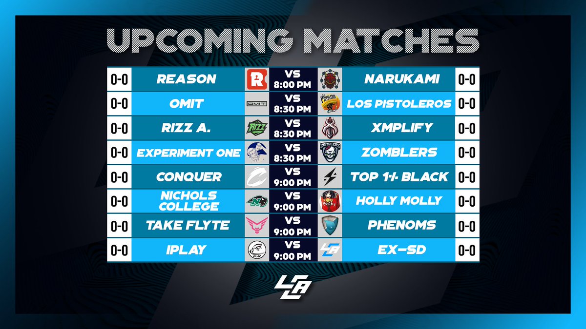 LCABroadcasting's tweet photo. 🚨Tonights Final Offensive Matches! 🚨 P1
⚔️ @ReasonGaming VS @NarukamiCS
🎙️ @GETTHEBAGMARK & @AllinGaming23
⚔️ @OMiTGG VS #LosPistoleros
🎙️ @SlayerCasts/@akay__longshotz
⚔️ #RizzAcademy VS @xmplfy
🎙️ N/A
⚔️ #ExperimentOne VS @Zomblers
🎙️ N/A
Streams in replies below! ⬇️ https://t.co/eTcfHR5uQf