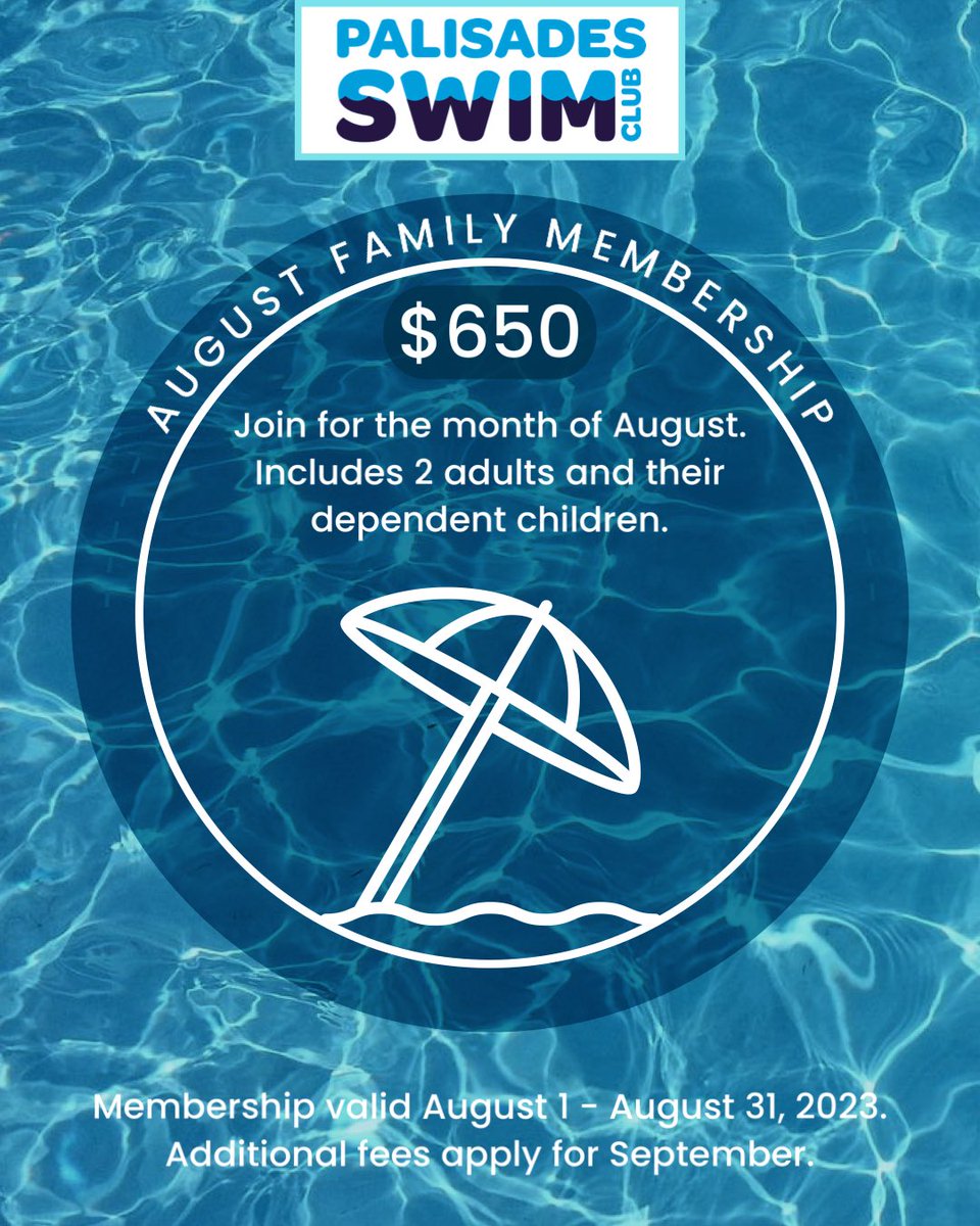 PalisadesSwim's tweet photo. Join us for the month of August 😎 https://t.co/hscCoCNJmX
