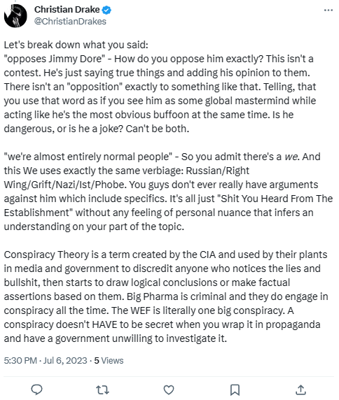 AltLeloge's tweet photo. I don't care what you claim to believe. If you use terminology like "Globalist", "WEF", "Blue MAGA", or "Deep State" or other such terms, then it's clear you're a Right-Wing Conspiracy Theorist Nut Job even if you try to deny it.
#GrazClowns
#Doreknobs
#LowIQAnon
#DoreCult https://t.co/4uKPwStLb3