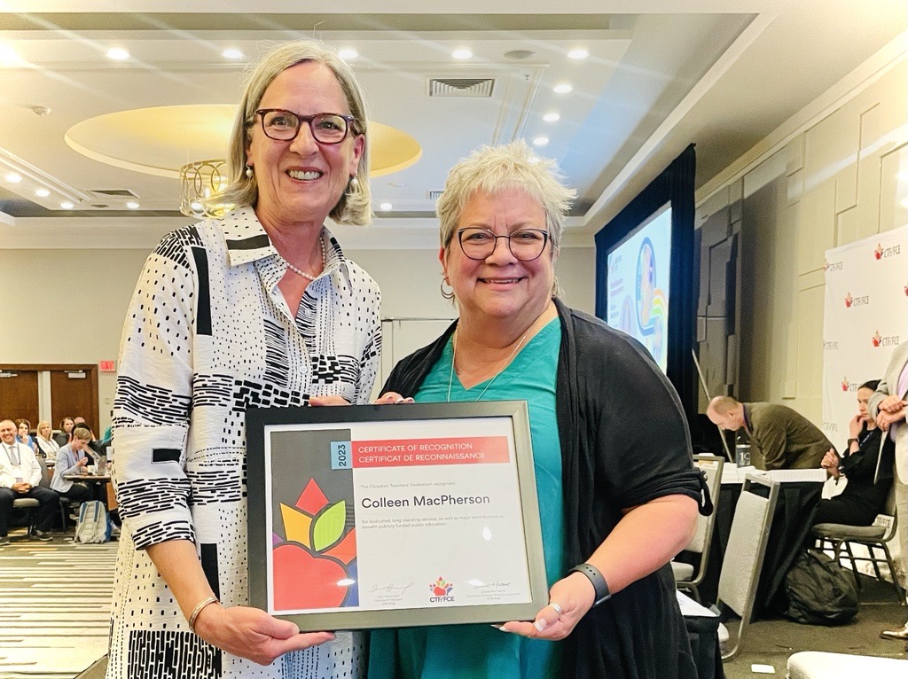 CTFFCE's tweet photo. Congratulations Colleen MacPherson for receiving the #CTFFCE Public Advocacy Education Award at the #AGM2023AGA 🎉
See more on Colleen⬇️
https://t.co/065dvJ7EY3
@WeAreJohnson @SaskTeachersFed @StoonPubSchools https://t.co/ElyI1JSTxz