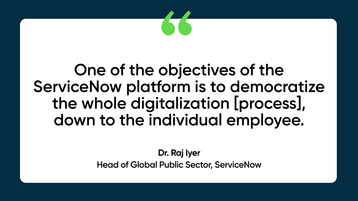 ServiceNowNews's tweet photo. How is AI accelerating the automation revolution and giving people the right tools to do their job? Dr. Raj Iyer, Head of Global Public Sector, shares his thoughts with @GovInsider on the transformative potential of #AI. Read more 👉 https://t.co/Wmy9AsUj6E https://t.co/rL8hwxzsOK