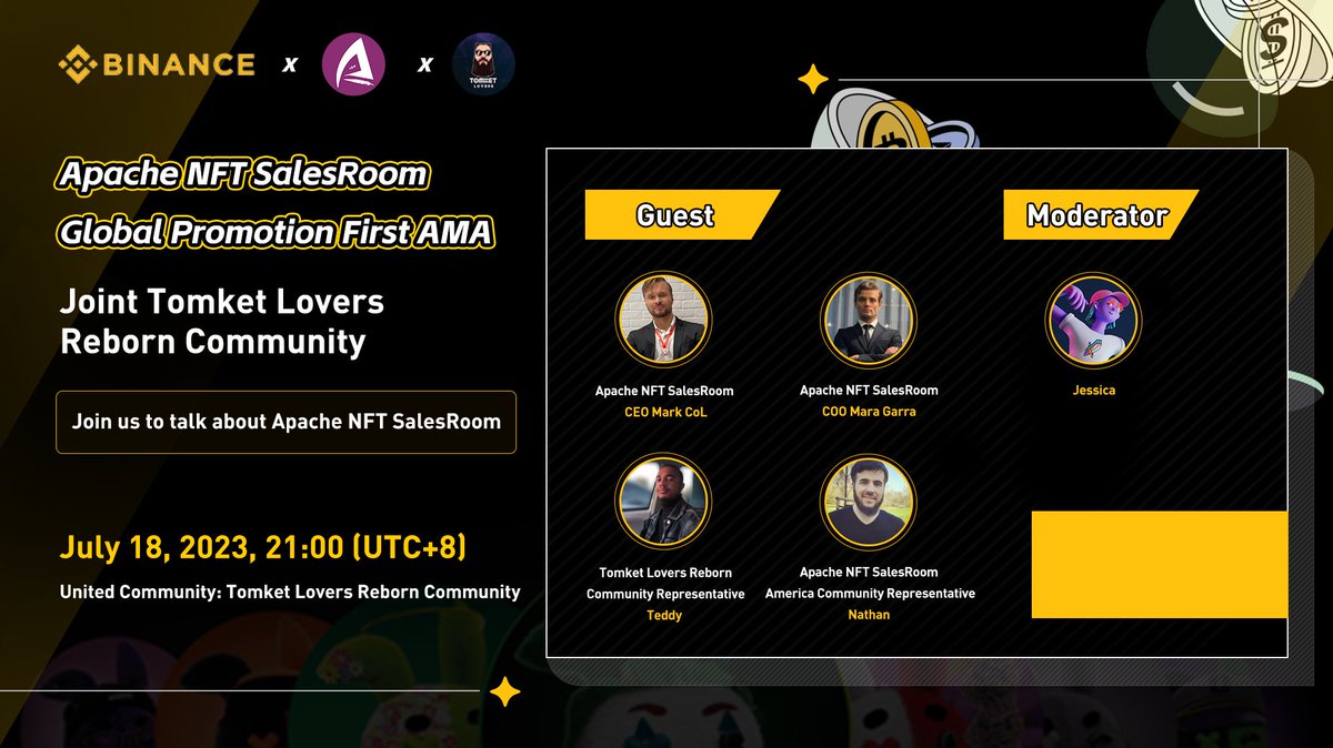 NFT_SalesRoom's tweet photo. Apache NFT SalesRoom Global Promotion First AMA
Joint Tomket Lovers Reborn Community
Join us to talk about Apache NFT SalesRoom
July 18, 2023, 21:00 (UTC+8) https://t.co/RViCptmy7f