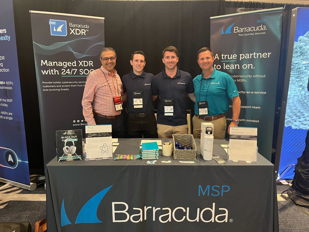 BarracudaMSP's tweet photo. It was a great week in #Dallas, TX at #XChangeSecurity. The team enjoyed connecting with many #MSPs and partners at the event. We were thrilled to capture a photo with our amazing partner, Dipan Mann of #CloudSkope as well!
#XCH2023 https://t.co/0CulVLmwxx