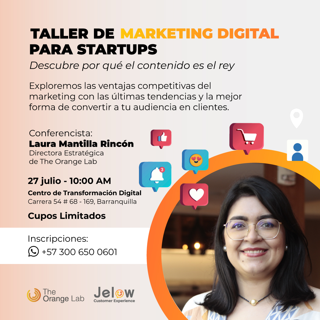 FPosadaC's tweet photo. Te esperamos el 27 de julio, 10am, en el "Taller de Marketing Digital, en el Centro de Innovación &amp; Transformación Digital - Cra 54 # 68-169, Barranquilla. Cupos limitados. Inscríbete aquí  
https://t.co/cHCUb2VGdX @LauraMantilla @TheOrangeLabCo @Sagicc_official https://t.co/euxCpcShes