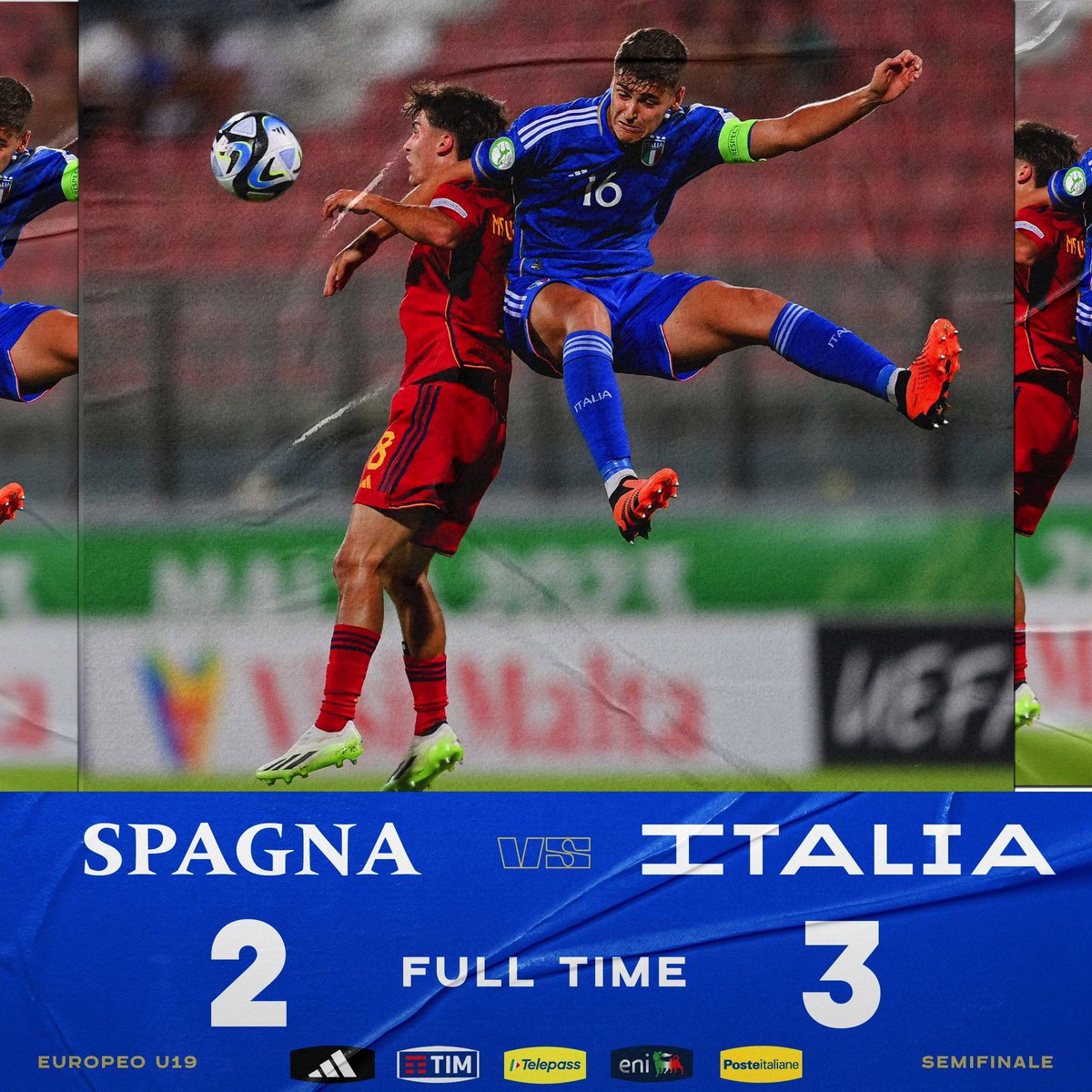 𝑭𝑰𝑵𝑨𝑳𝑬𝑬𝑬𝑬 😍💙

🇪🇸🇮🇹 #SpagnaItalia 2️⃣-3️⃣

⚽ #Vignato 51'; Barbera 58', #Pisilli 66'; Gasiorowski 74'; #Lipani 85'

✈️ Gli #Azzurrini volano in finale dell' #U19EURO 🔥

#U19 #VivoAzzurro