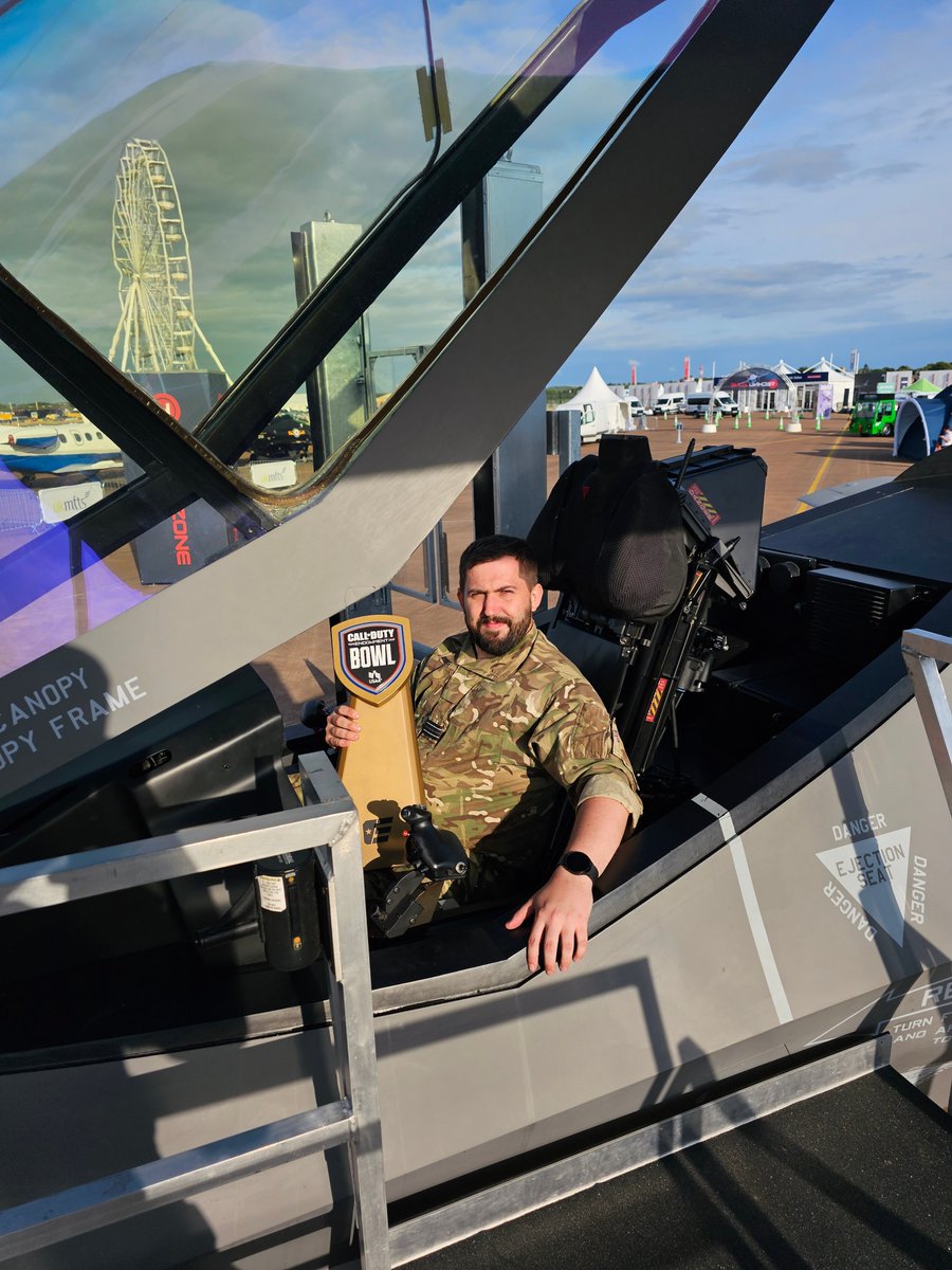 Look who's come to say hello at #RIAT23. 
With the #RoyalRoadTrip underway 1st up was to prep the F-35 for flight with our very own Chair. 
Follow us this weekend to see what the <a href="/CODE4Vets/">Call of Duty Endowment</a>  C.O.D.E Bowl III trophy🏆 gets up to and pop down to the <a href="/RoyalAirForce/">Royal Air Force</a> Experience Zone.