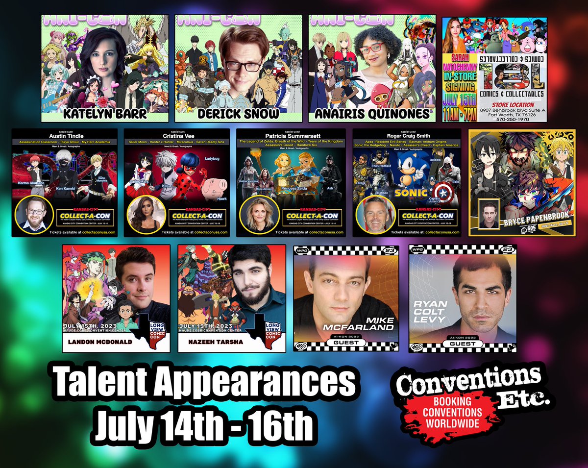 LevelUpVO's tweet photo. Happening this weekend @KBeeThatsMe @theDerickSnow @anairis_q @aniconvention @sarahnatochenny #181Collectibles @austintindle @CristinaVee @Summersett_ @RogerCraigSmith @Collect_A_Con @BrycePapenbrook #voicesagainstcancer @McMovieMan @NazeehTarsha #longviewcomiccon and continued⦠https://t.co/CasL8HMK5t