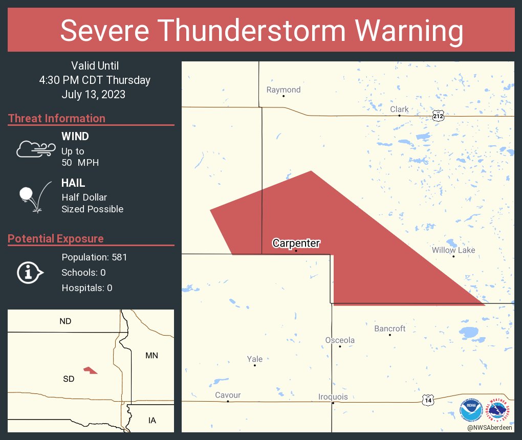 NWS Aberdeen on Twitter "Severe Thunderstorm Warning including
