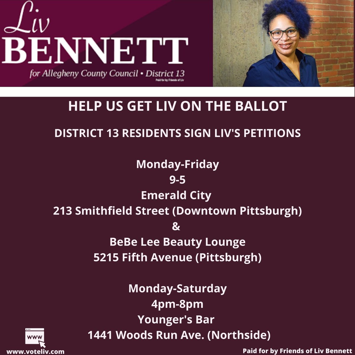 Liv1Bennett's tweet photo. Community Canvassing 
Liv is running as an Independent in the November election. Anyone who lives in District 13 from any party (Democrat, Republican, Independent etc.) can sign petitions. Sign up https://t.co/f5YRabrQcQ
#livfor13
#livbennettforcountycouncil
#weworking https://t.co/h2Xb4lRo8x