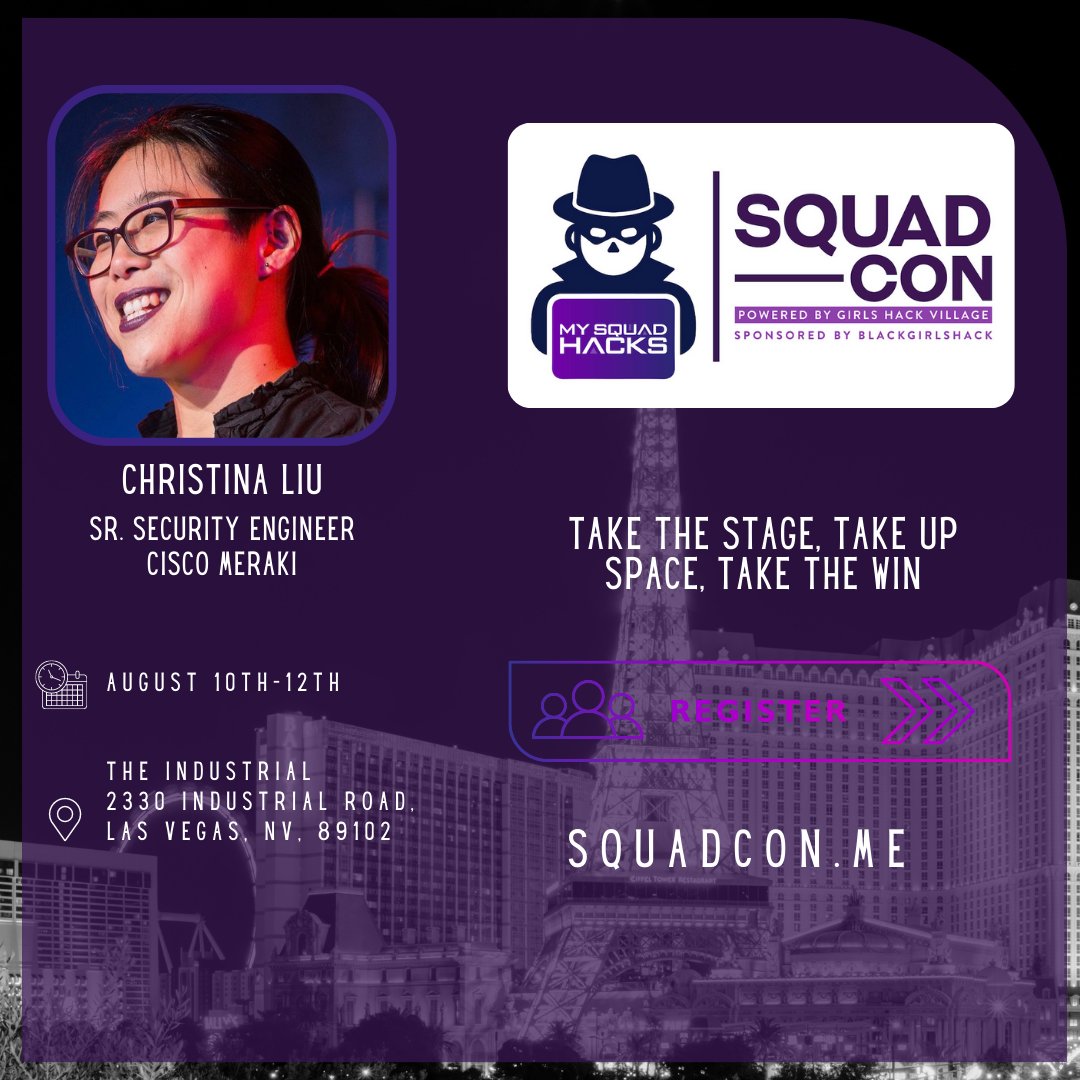 xBlackMenHack's tweet photo. Not only is SquadCon 28 days away, but we are also excited to have CHRISTINA LIU joining us! Tickets are going fast so be sure to grab yours soon! 
Website: https://t.co/xguy6lhJVd
Tickets: https://t.co/K3i1635a8K https://t.co/4PWSNd5gNS