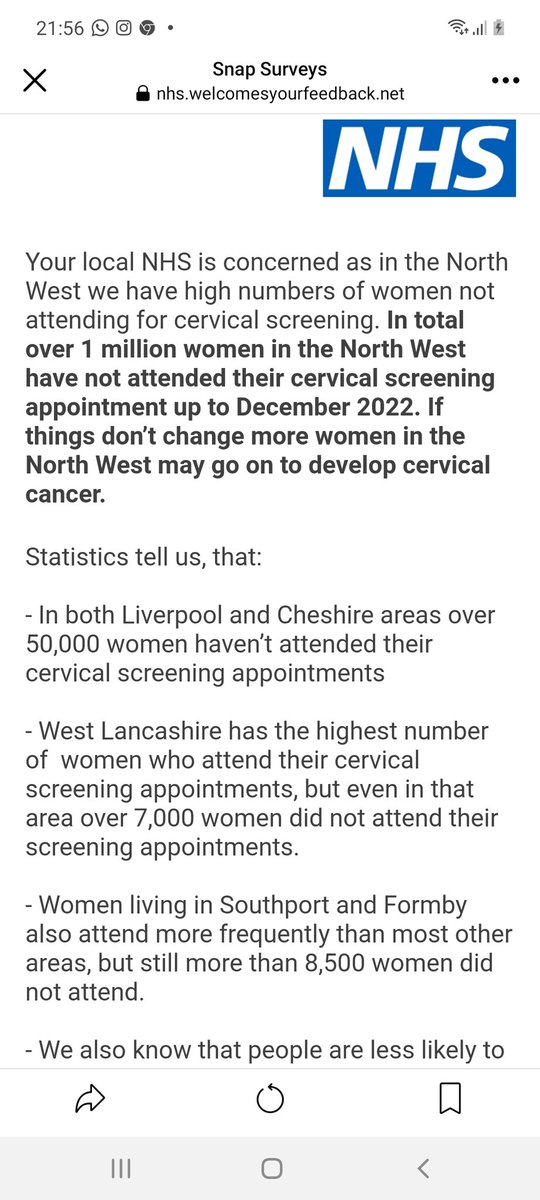 50,000 women in Liverpool and Cheshire haven't attended their smear. 

Get it booked ladies 🙏👇