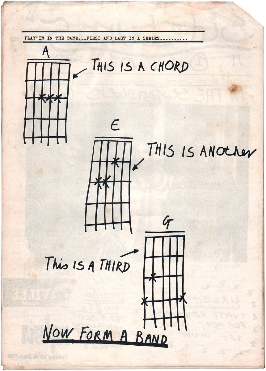 ScotsPostPunk's tweet photo. THIS IS A CHORD

THIS IS ANOther

This IS A THIRD 

NOW FORM A BAND

#sniffinglue #MarkPerry @GCPunkNewWave @NewWaveAndPunk @ViveLeRock1 @louderthanwar @PunKandStuff https://t.co/EXP59AjpYW
