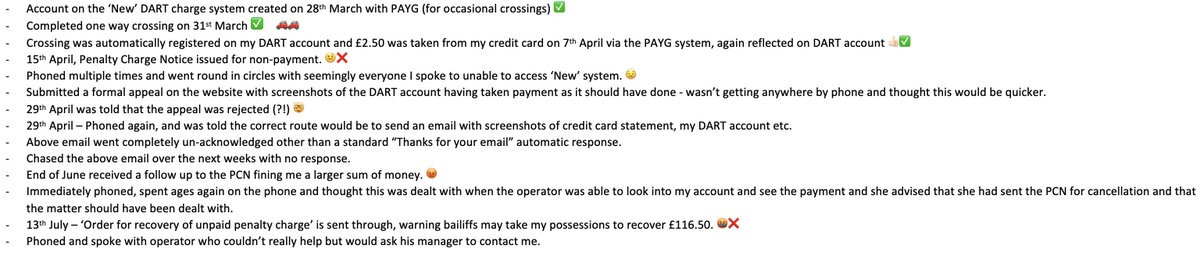 StumblingTrout's tweet photo. Has anyone else suffered the incompetence of the new Dartford Crossing @DartCharge system? Beyond funny at this point. 
@transportgovuk - being threatened with bailiffs isn't funny when I've done nothing wrong and you seemingly don't have the capability to correct mistakes... https://t.co/xql5qY1QZb
