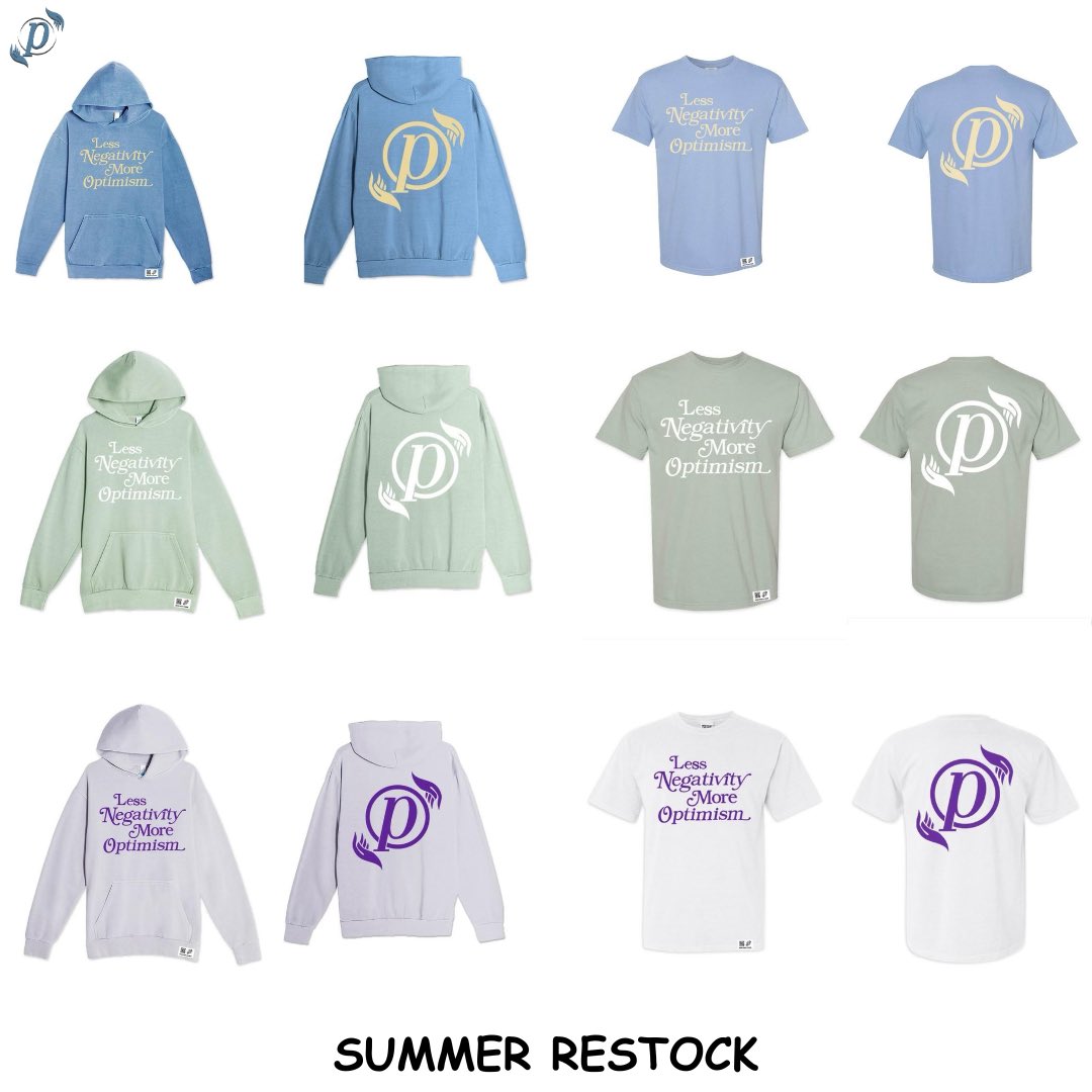 ProjOptimism's tweet image. Pick your favorites 💙 💚💜 our summer restock is coming soon! Tap the link in our bio to find out more information. 

#newmerchalert #summerrestock #projectoptimism #supportlocalnonprofits #comingsoon