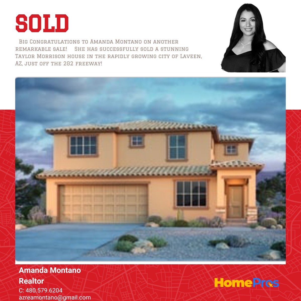🎉 Big Congratulations to Amanda Montano on another remarkable sale! 🏡🔑 She has successfully sold a stunning Taylor Morrison house in the rapidly growing city of Laveen, AZ, just off the 202 freeway! 🌟✨

#Congratulations #SuccessfulSale #LaveenRealEstate #AmandaMontano