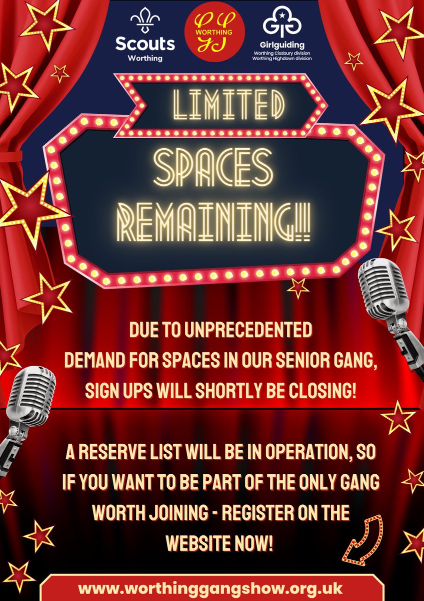 its_HFO's tweet photo. Absolutely unprecedented response so far! Only 8 spaces remaining for the senior gang! Get registering now #worthing #gangshow #scouts https://t.co/I6oaquTiah