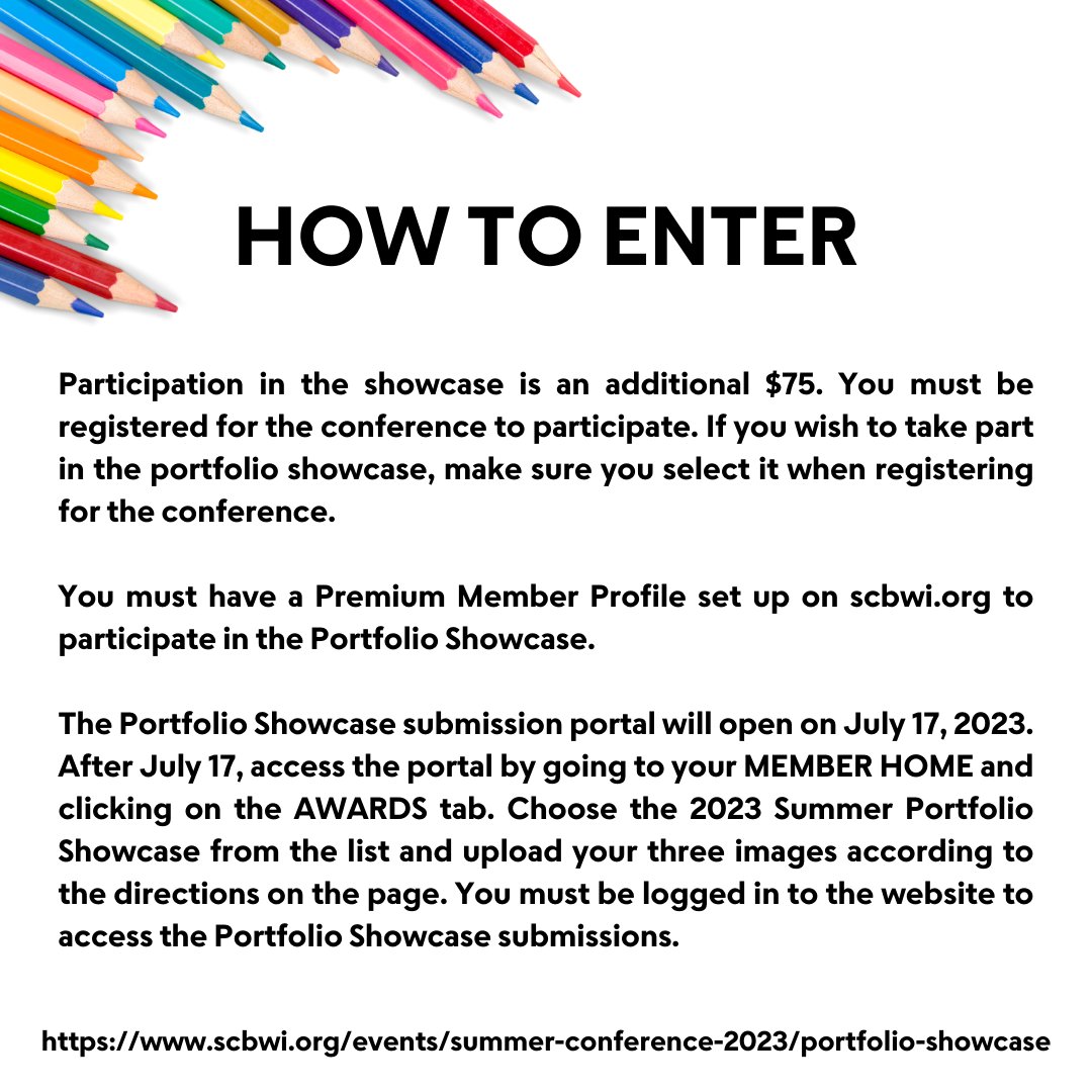 scbwi's tweet image. Are you looking for a way to get your art in front of industry professionals? Submit to our Portfolio Showcase! 🏆 🎨

scbwi.org/events/summer-…

#kidlitart #childrensbookillustrator #artistopportunity #SCBWI #scbwiSummer23