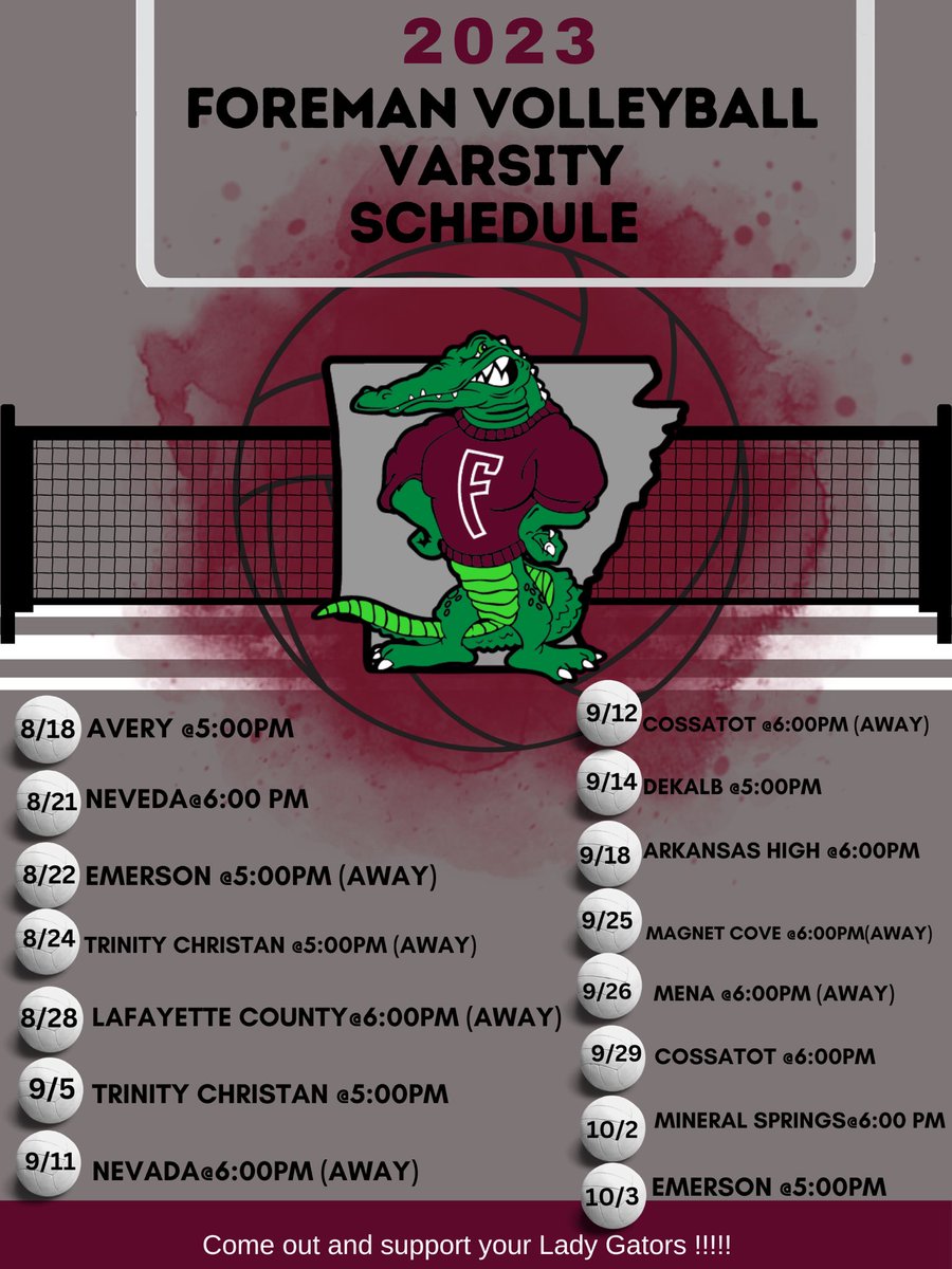 fhsgatorsports's tweet photo. Varsity Volleyball and Junior High Volleyball schedules are here!🏐🐊

#gatorWIT https://t.co/4k3Rf9NpG0