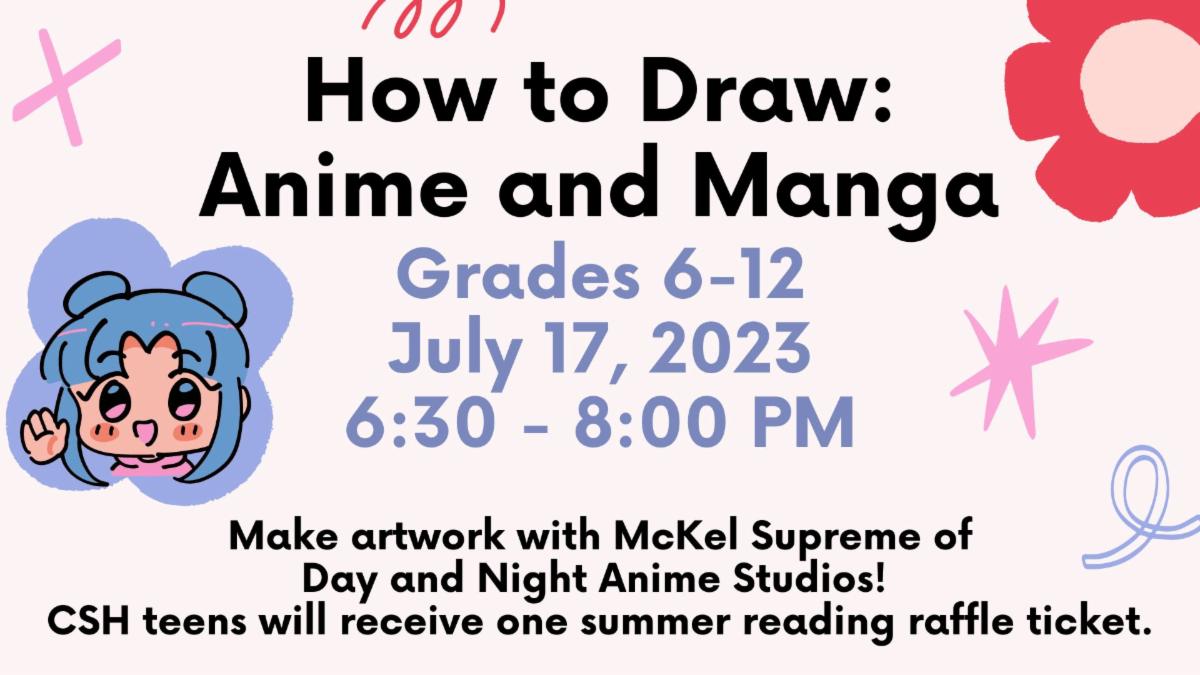 Teens!  How to Draw: Anime and Manga is this coming Monday. Draw Japanese-style characters and earn a Summer Reading Raffle ticket. 

More details: 
conta.cc/43oXBmf
conta.cc/44oSbZA