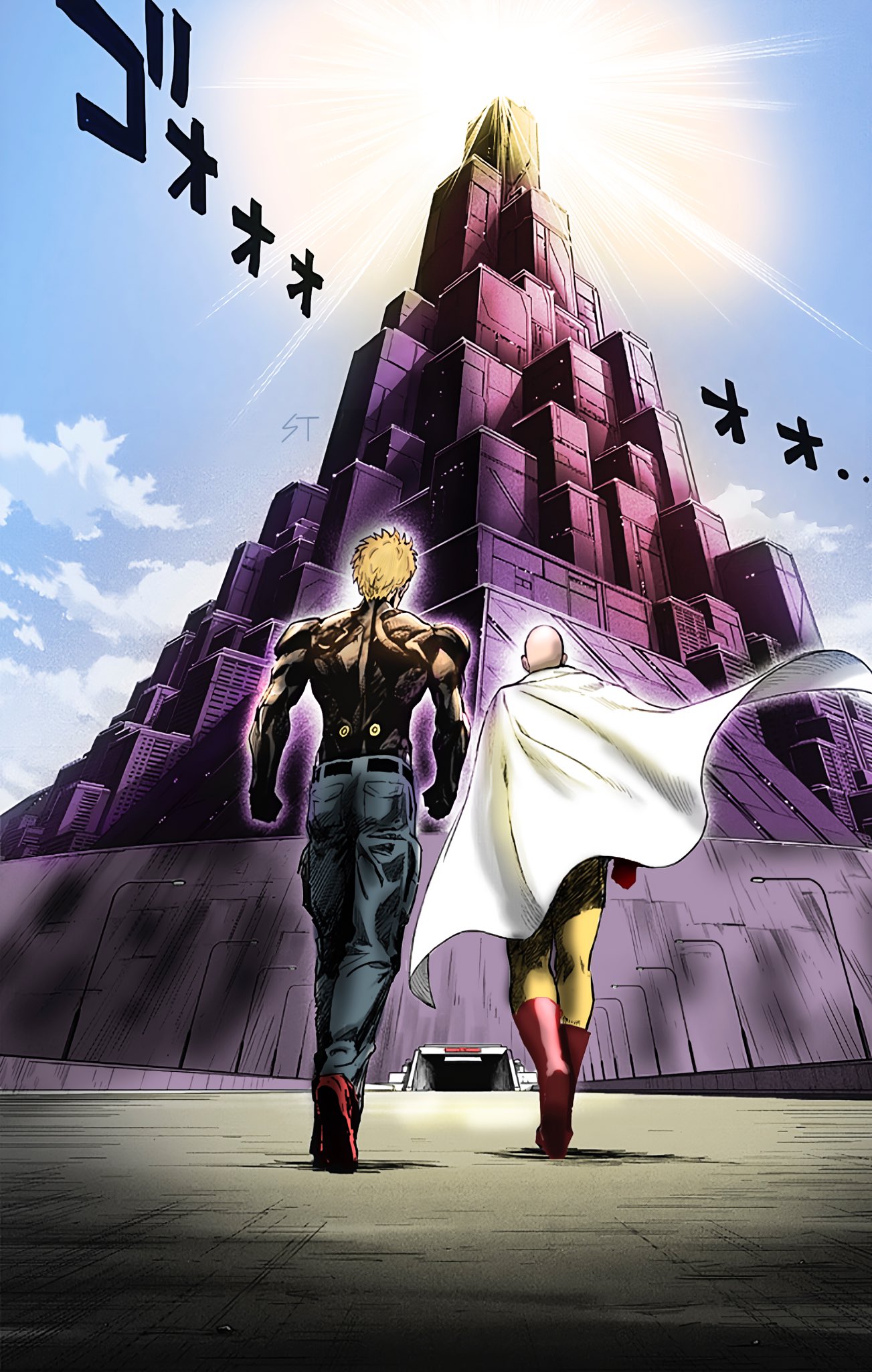 Manga colors on X: One punch man OPM - Genos vs Saitama glowing