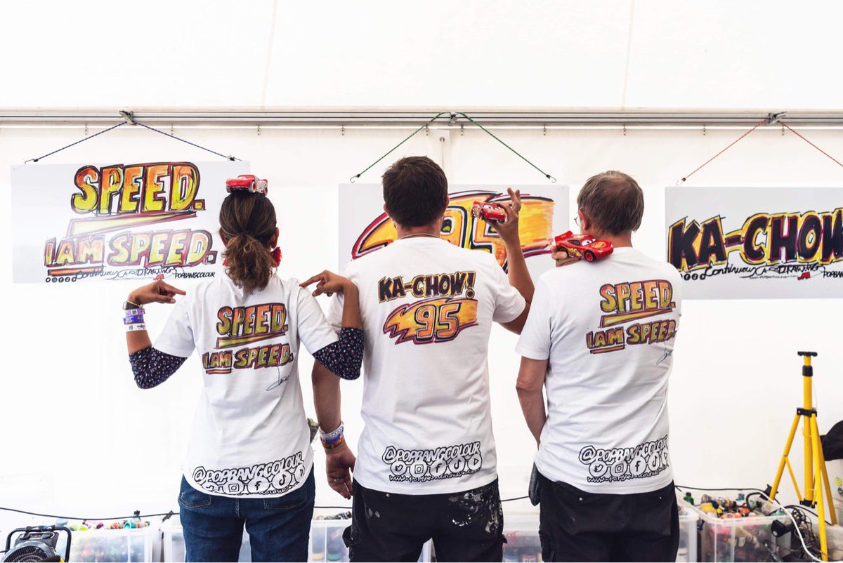 Popbangcolour's tweet image. What.a.day! @fosgoodwood day 1 you have been an amazing, LOVING painting the Cars characters, with radio controlled cars, tyres &amp;amp; wheels. 🚗🎨⚡️

It would not be possible without the team, Watcha think to the #KaChow &amp;amp; #IamSpeed tees? 

📸: @NWVT