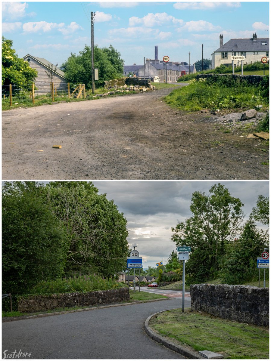 scotdrone's tweet photo. Old V New - Fankerton just outside Denny July 1983 versus the current view. #fankerton #denny #falkirk #visitfalkirk https://t.co/XjErwH00UH