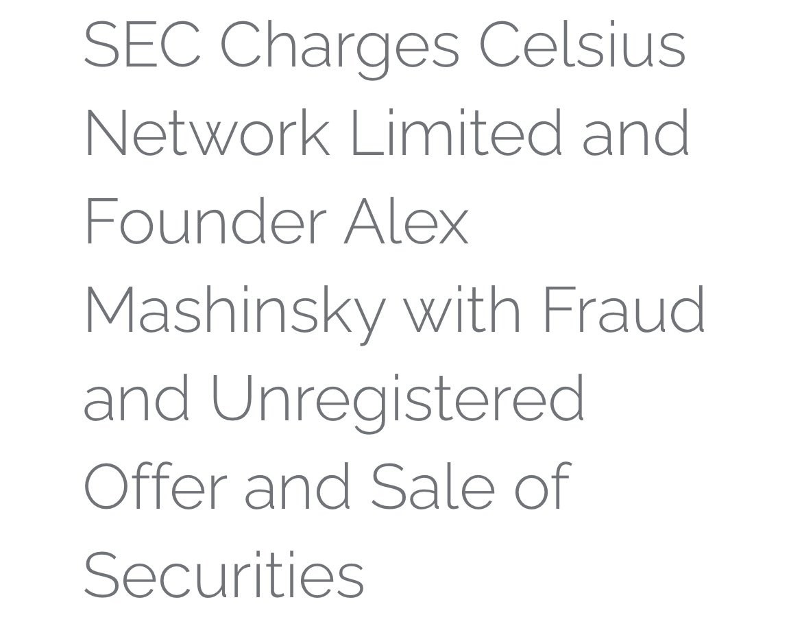 BREAKING: SEC has just charged Celsius Network and Founder Alex Mashinsky with Fraud and Unregistered Offer and Sale of Securities ‼️⚠️ $CEL