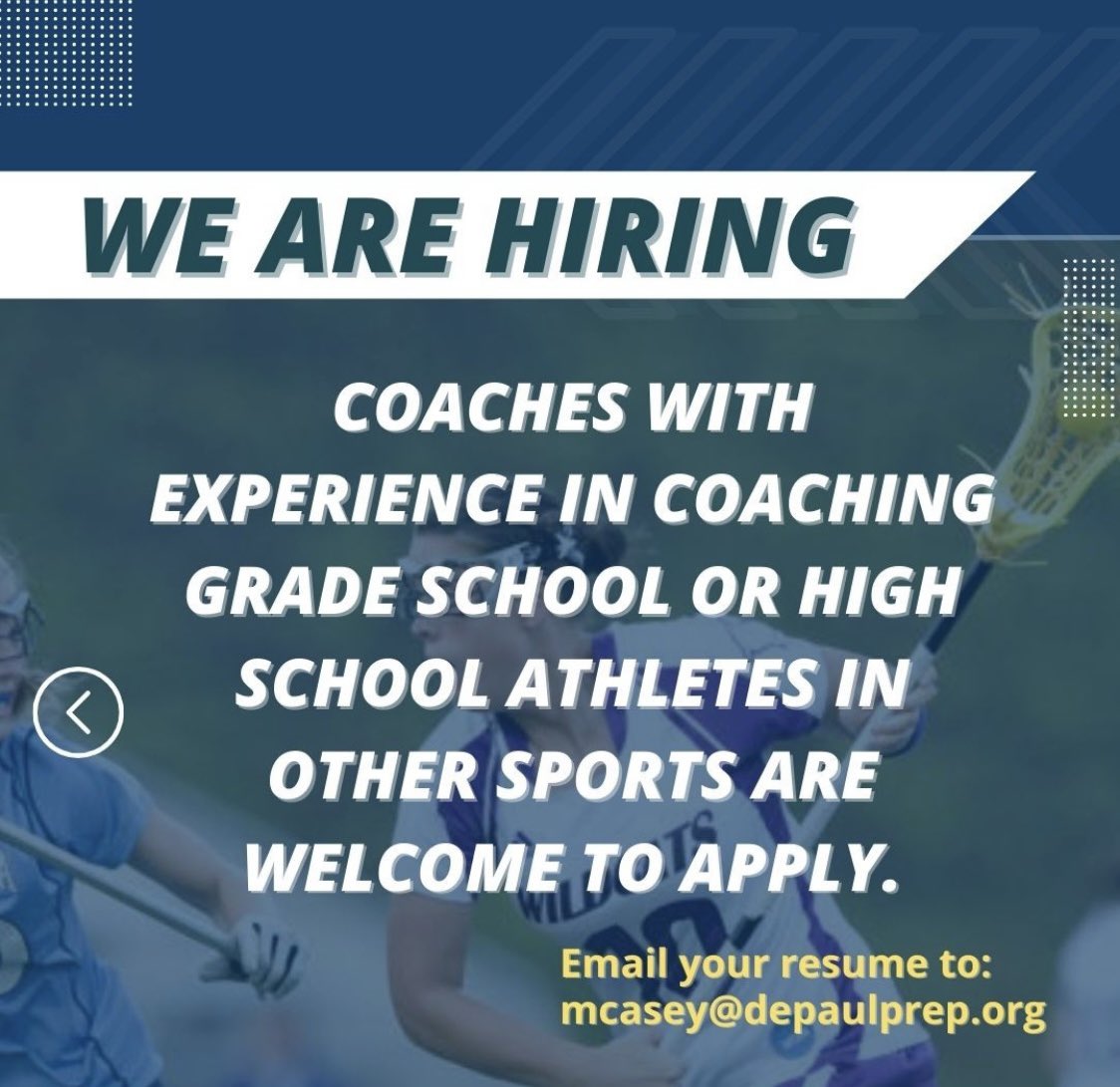 DePaulPrepwlax's tweet photo. Interesting in coaching lacrosse with the Rams??? #HEREcomesDEPAUL #ROLLramsROLL https://t.co/lYKfpx0tyF